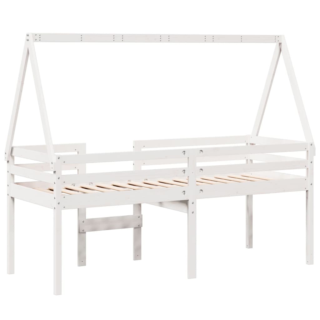 vidaXL Pat înalt cu acoperiș, alb, 90x190 cm, lemn masiv de pin