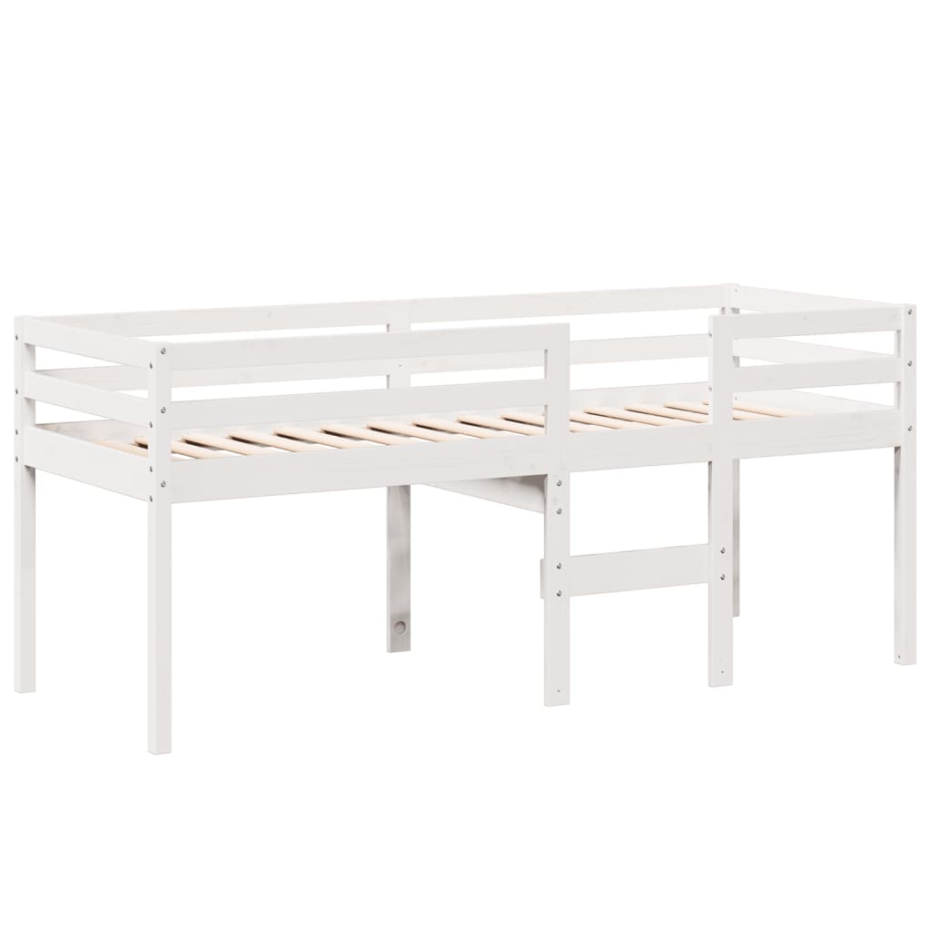 vidaXL Pat înalt cu acoperiș, alb, 90x190 cm, lemn masiv de pin