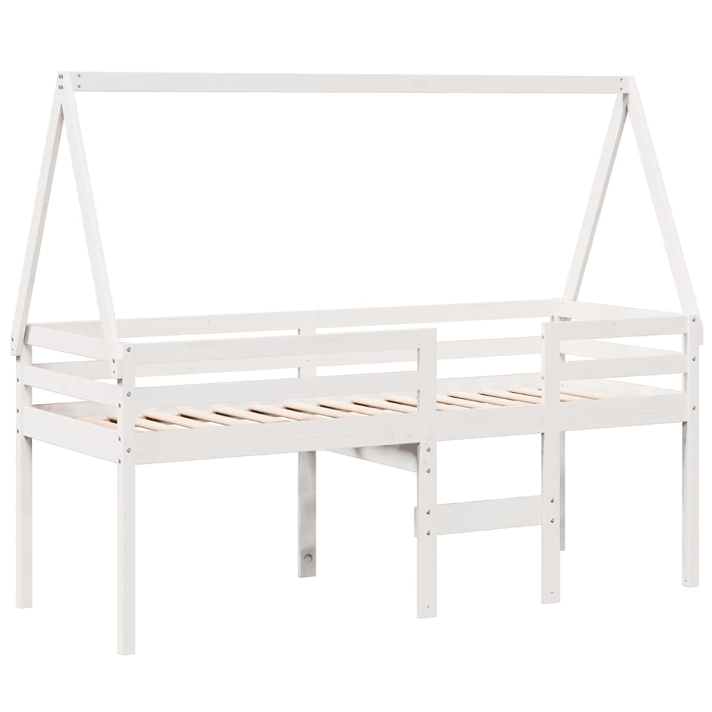vidaXL Pat înalt cu acoperiș, alb, 75x190 cm, lemn masiv de pin