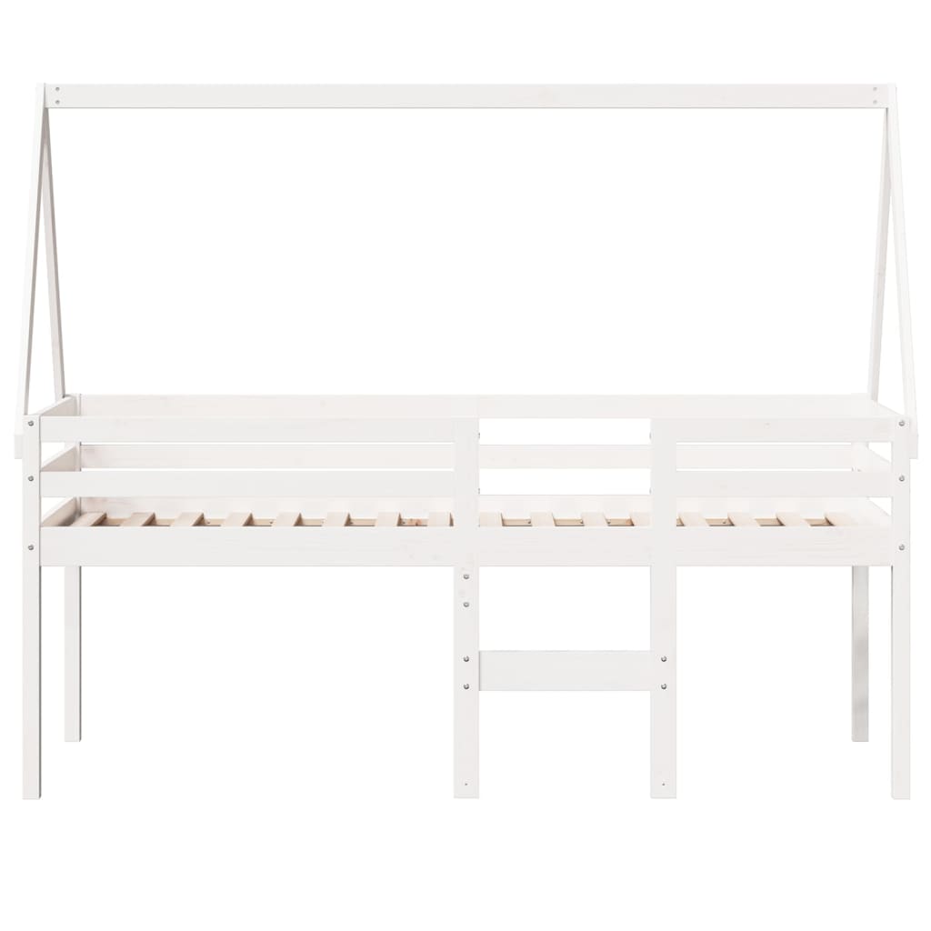 vidaXL Pat înalt cu acoperiș, alb, 75x190 cm, lemn masiv de pin