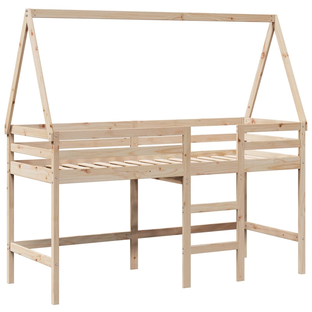 vidaXL Pat etajat cu scară și acoperiș, alb, 90x200 cm, lemn masiv pin vidaXL Pat etajat cu scară și acoperiș, alb, 90x200 cm, lemn masiv pin