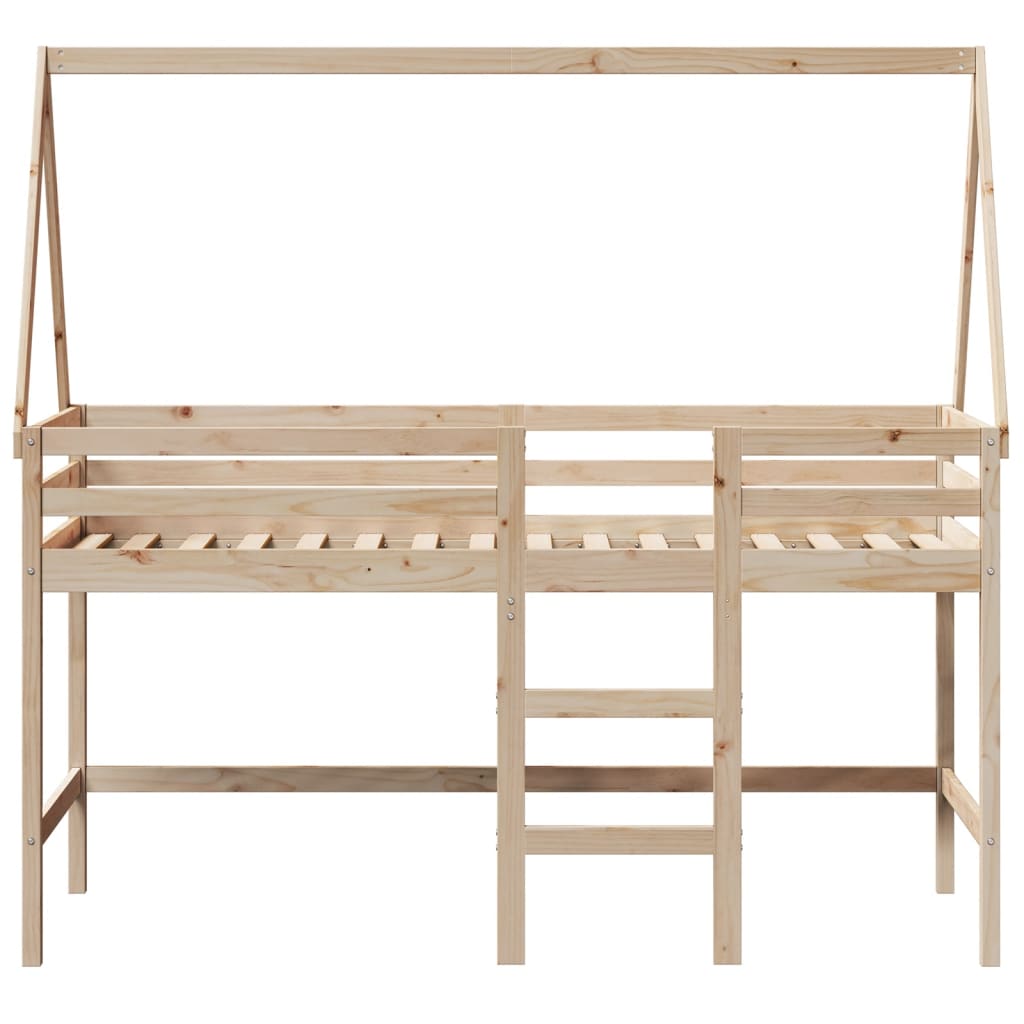 vidaXL Pat etajat cu scară și acoperiș, alb, 90x200 cm, lemn masiv pin vidaXL Pat etajat cu scară și acoperiș, alb, 90x200 cm, lemn masiv pin
