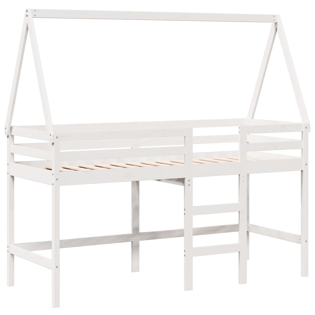 vidaXL Pat etajat cu scară și acoperiș, alb, 90x200 cm, lemn masiv pin vidaXL Pat etajat cu scară și acoperiș, alb, 90x200 cm, lemn masiv pin