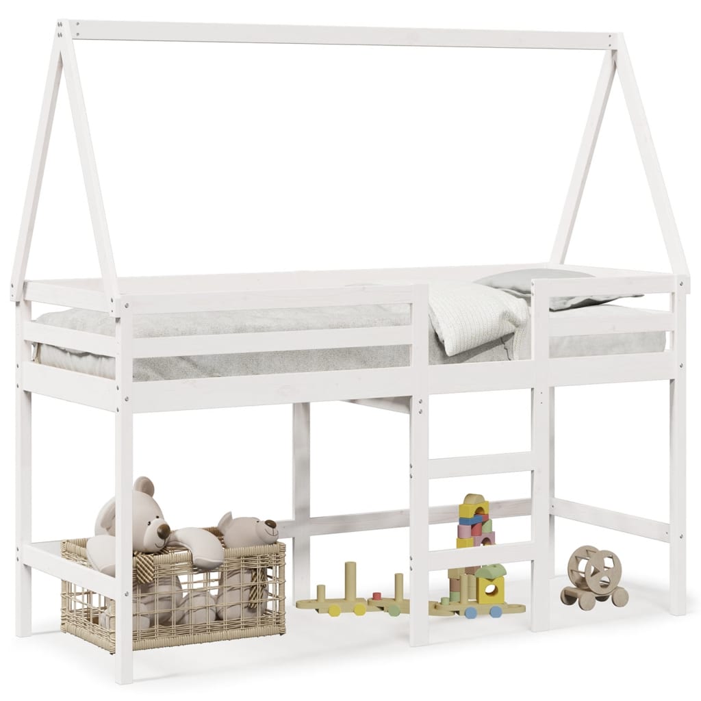 vidaXL Pat etajat cu scară și acoperiș, alb, 80x200 cm, lemn masiv pin vidaXL Pat etajat cu scară și acoperiș, alb, 80x200 cm, lemn masiv pin