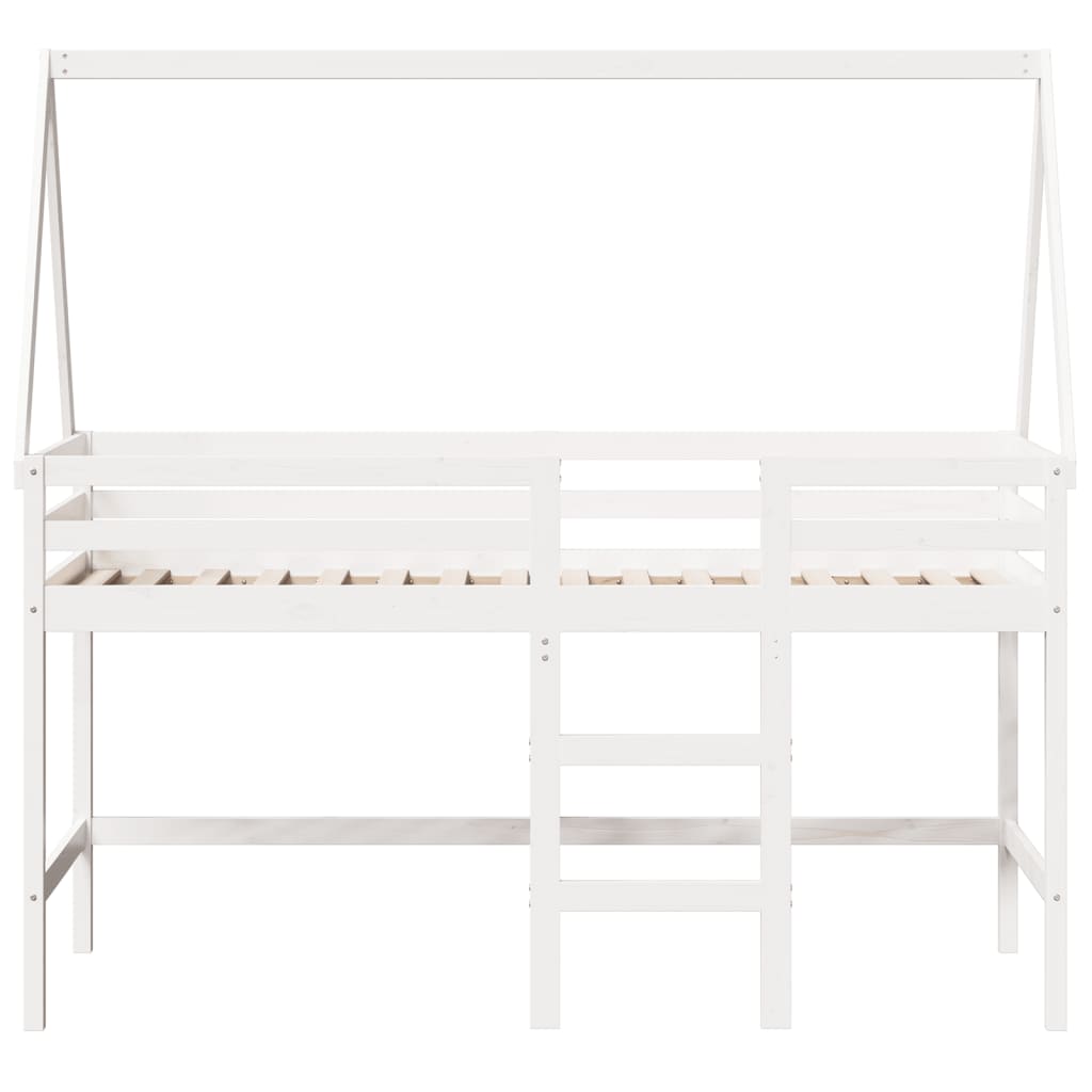 vidaXL Pat etajat cu scară și acoperiș, alb, 80x200 cm, lemn masiv pin vidaXL Pat etajat cu scară și acoperiș, alb, 80x200 cm, lemn masiv pin
