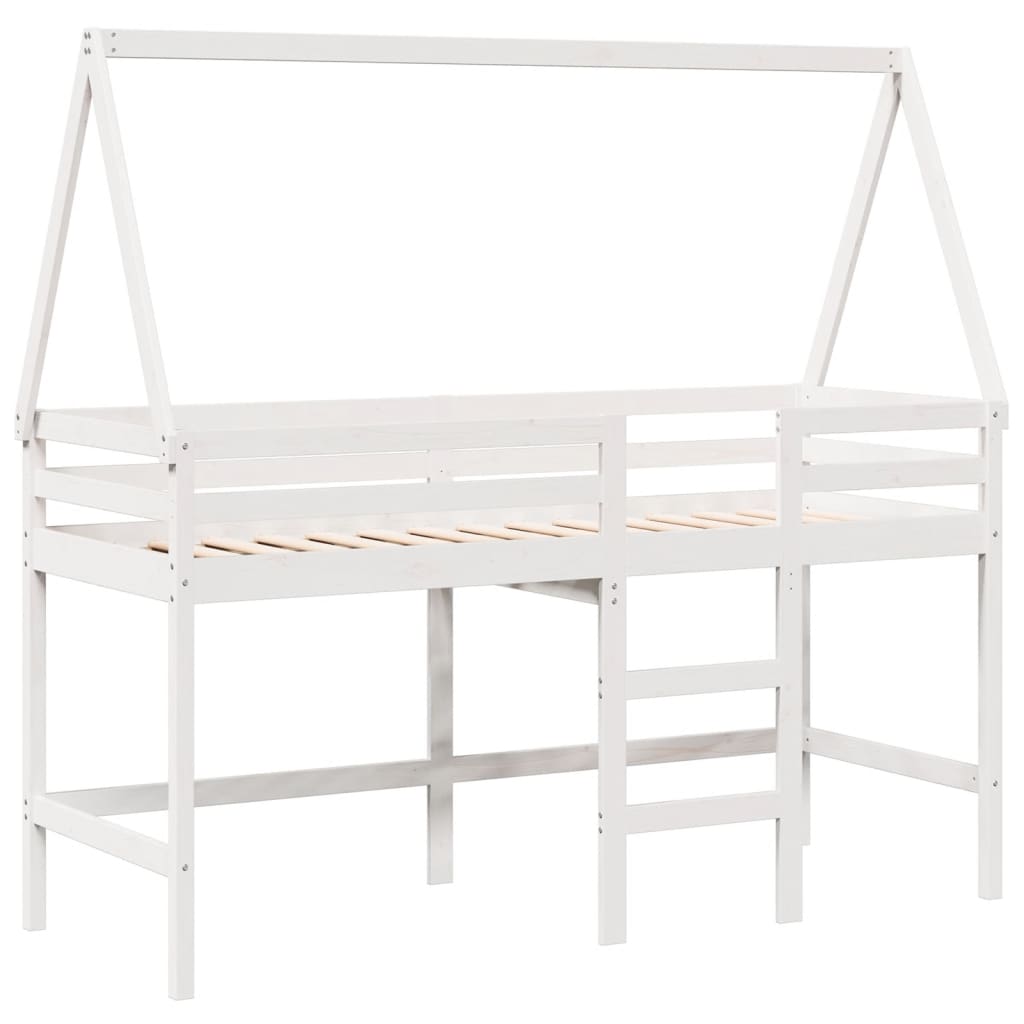 vidaXL Pat etajat cu scară și acoperiș, alb, 90x190 cm, lemn masiv pin vidaXL Pat etajat cu scară și acoperiș, alb, 90x190 cm, lemn masiv pin
