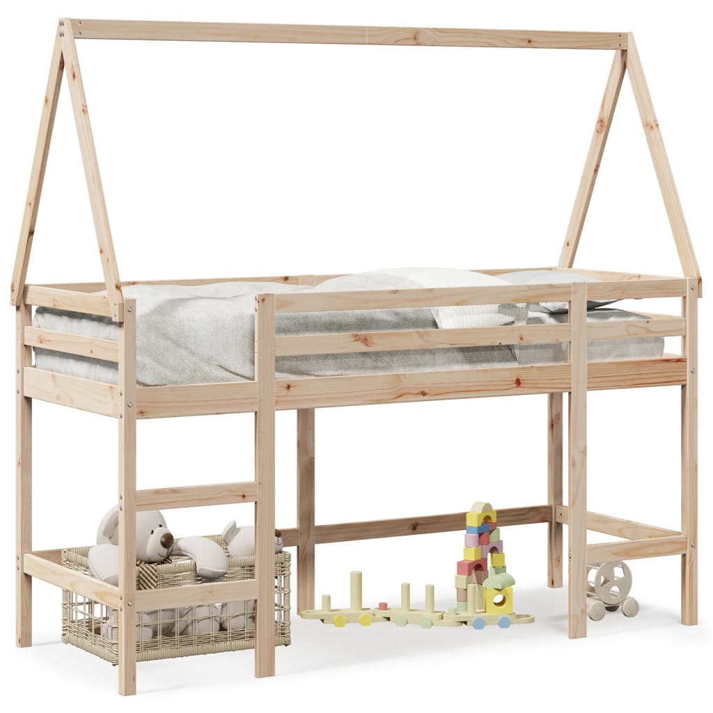 vidaXL Pat etajat cu scară și acoperiș, alb, 90x200 cm, lemn masiv pin vidaXL Pat etajat cu scară și acoperiș, alb, 90x200 cm, lemn masiv pin