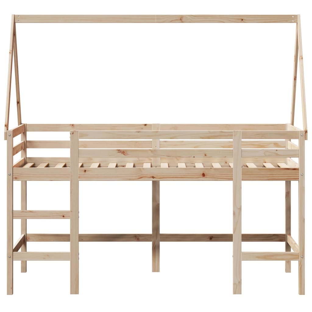 vidaXL Pat etajat cu scară și acoperiș, alb, 90x200 cm, lemn masiv pin vidaXL Pat etajat cu scară și acoperiș, alb, 90x200 cm, lemn masiv pin