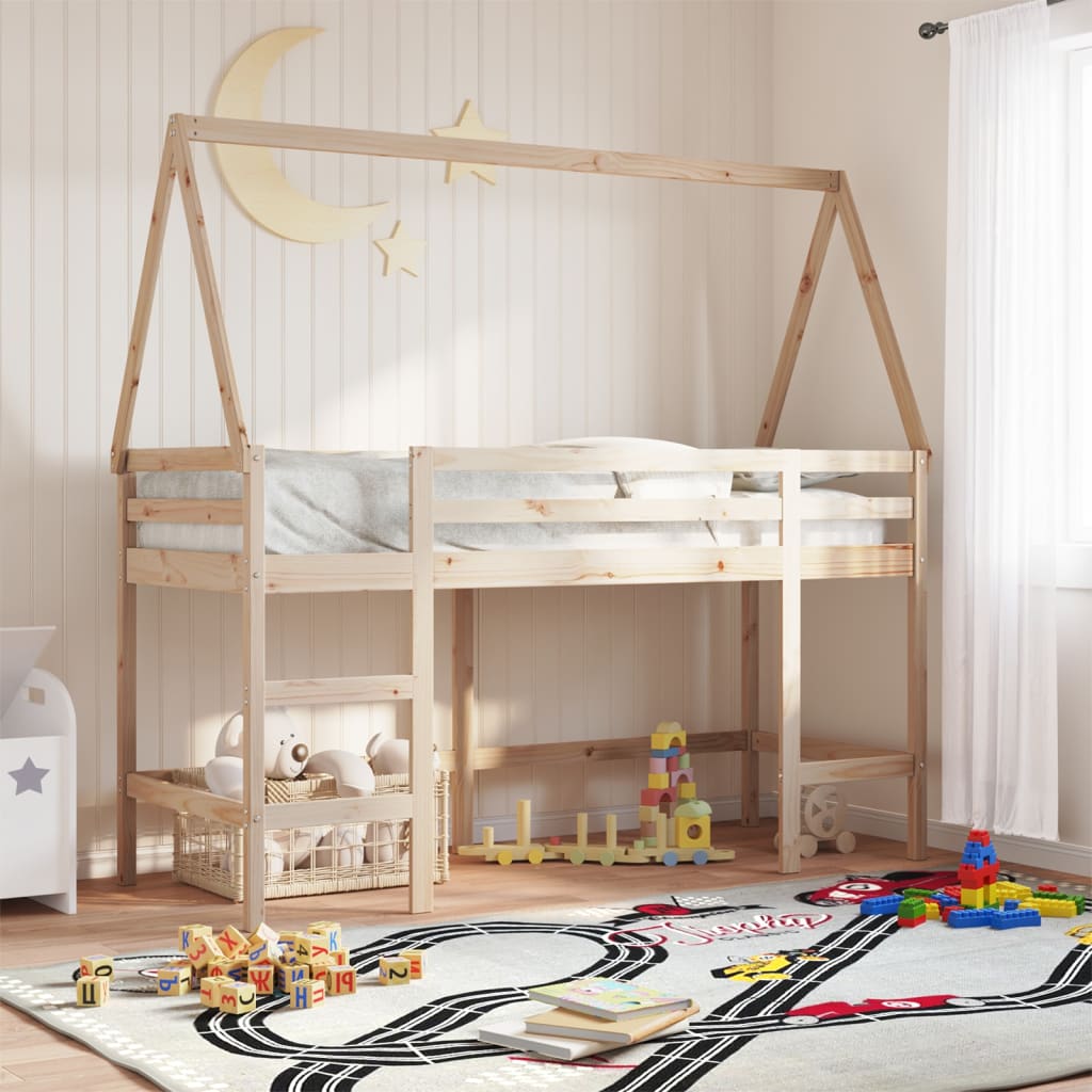 vidaXL Pat etajat cu scară și acoperiș, alb, 90x200 cm, lemn masiv pin vidaXL Pat etajat cu scară și acoperiș, alb, 90x200 cm, lemn masiv pin