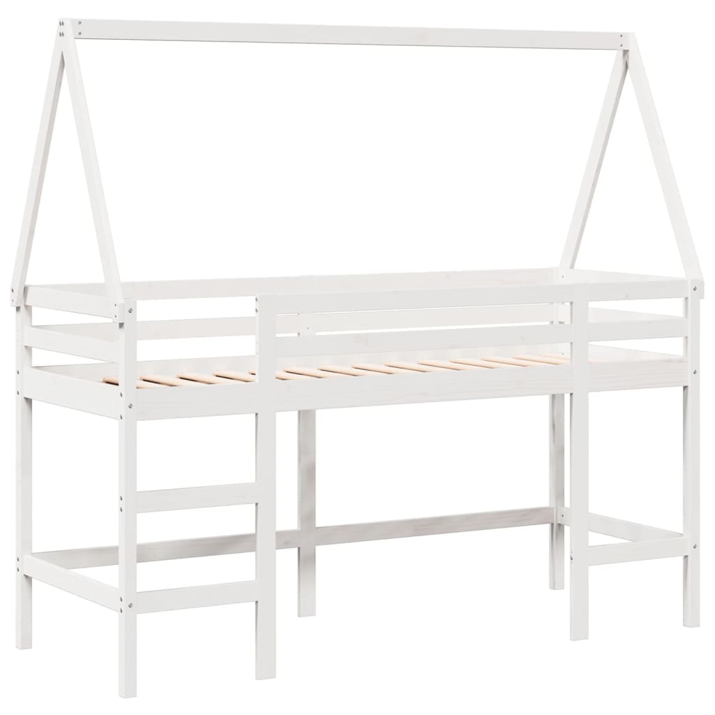 vidaXL Pat etajat cu scară și acoperiș, alb, 90x200 cm, lemn masiv pin vidaXL Pat etajat cu scară și acoperiș, alb, 90x200 cm, lemn masiv pin