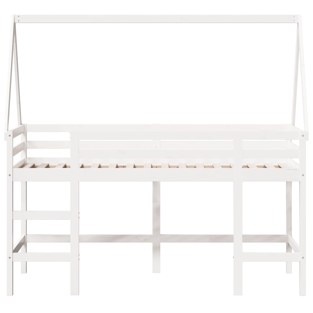 vidaXL Pat etajat cu scară și acoperiș, alb, 90x200 cm, lemn masiv pin vidaXL Pat etajat cu scară și acoperiș, alb, 90x200 cm, lemn masiv pin