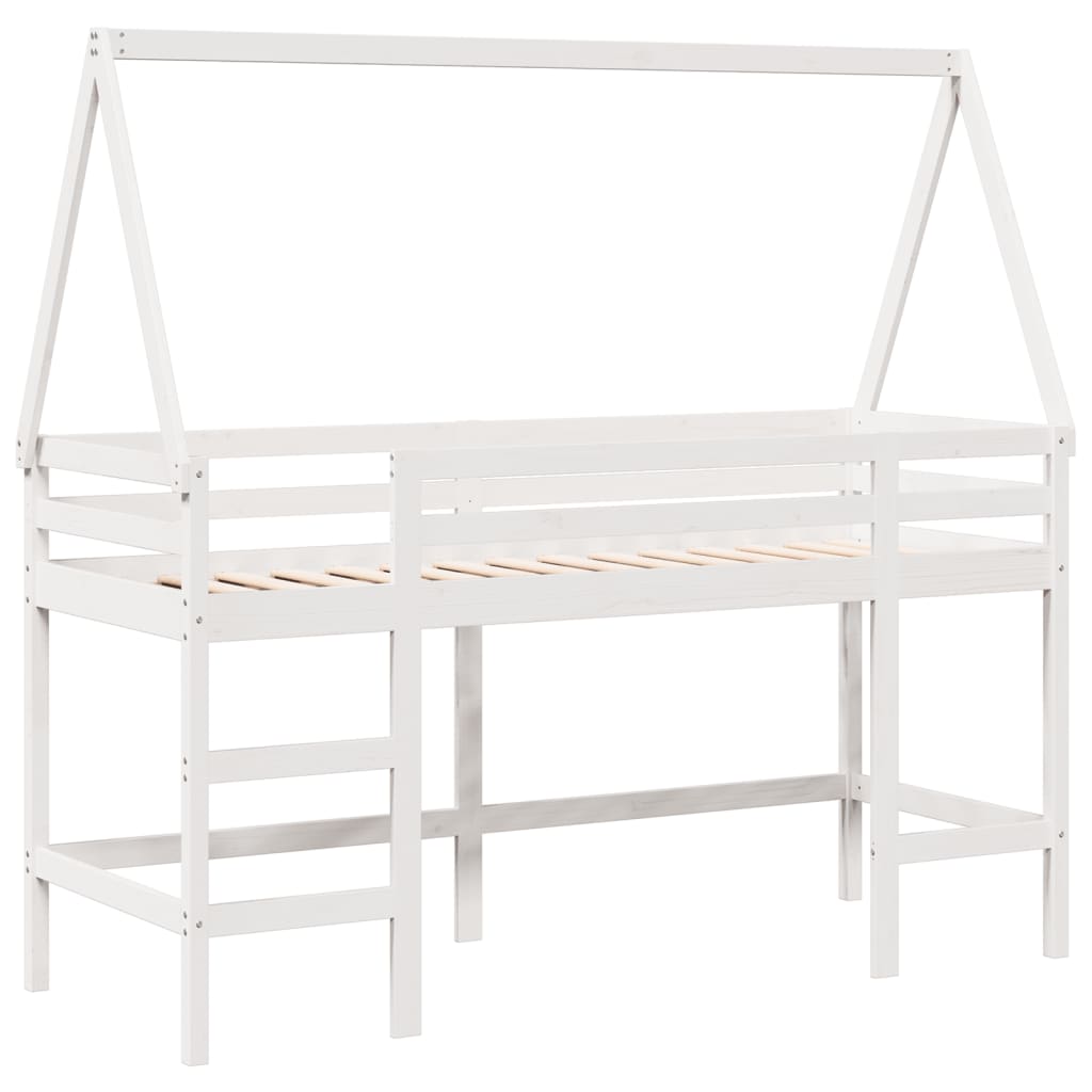 vidaXL Pat etajat cu scară și acoperiș, alb, 90x190 cm, lemn masiv pin vidaXL Pat etajat cu scară și acoperiș, alb, 90x190 cm, lemn masiv pin