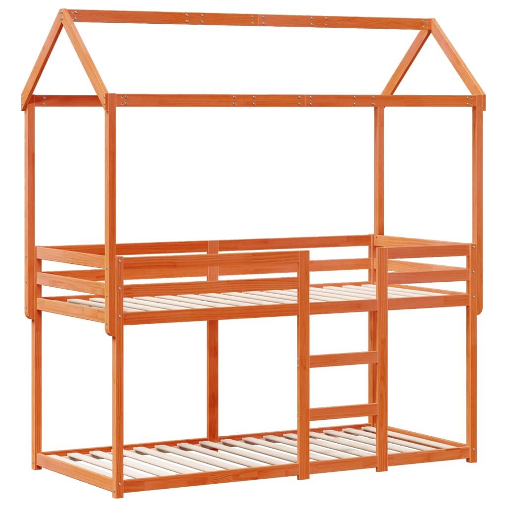 vidaXL Pat supraetajat cu acoperiș maro ceruit 90x200cm lemn masiv pin