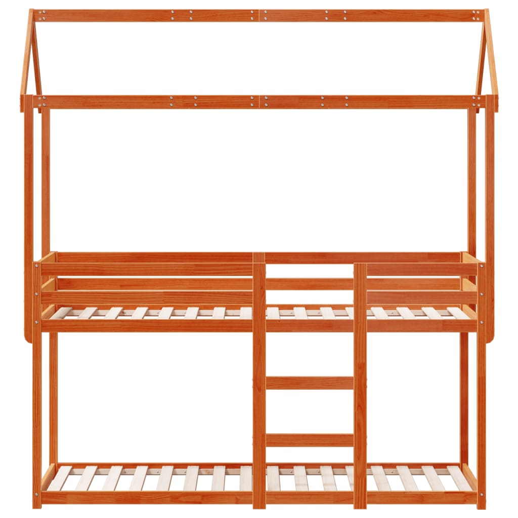 vidaXL Pat supraetajat cu acoperiș maro ceruit 90x200cm lemn masiv pin