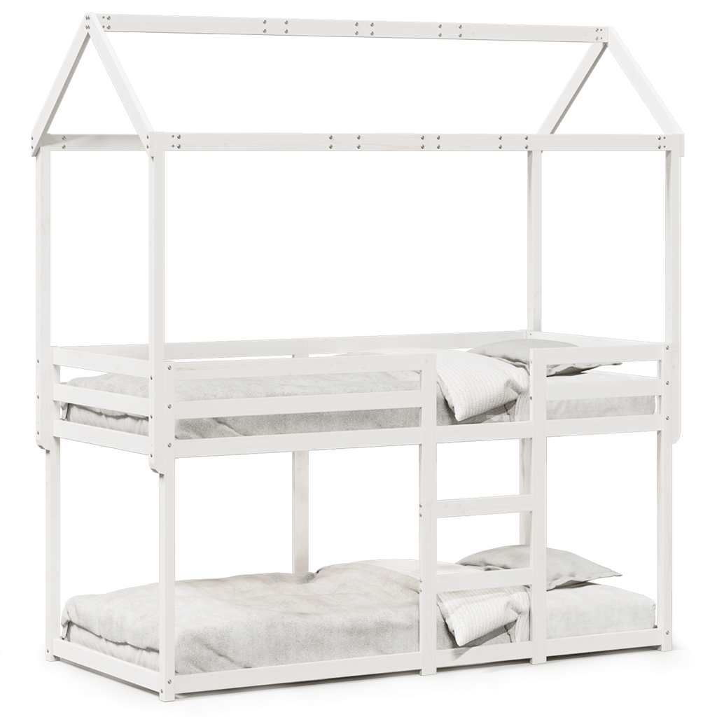 vidaXL Pat supraetajat cu acoperiș, alb, 90x190 cm, lemn masiv de pin