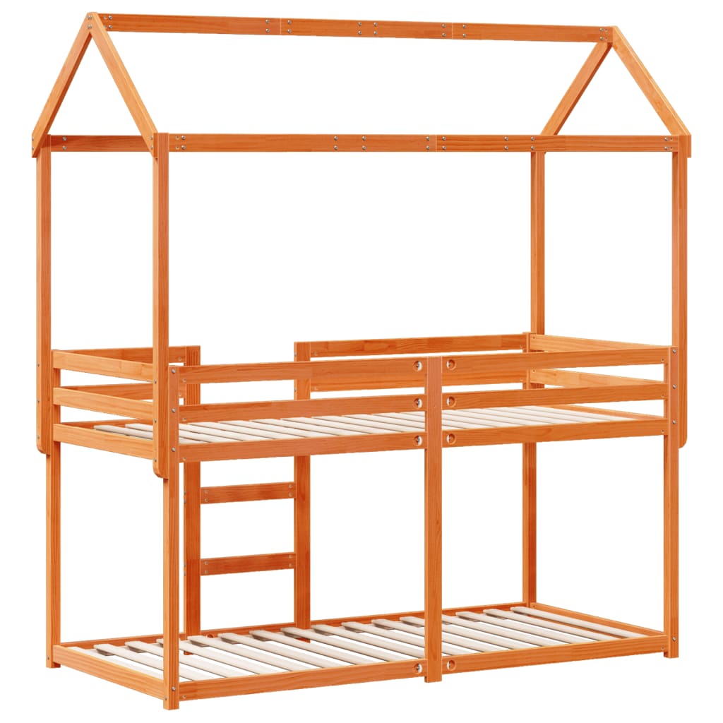 vidaXL Pat supraetajat cu acoperiș maro ceruit 90x190cm lemn masiv pin