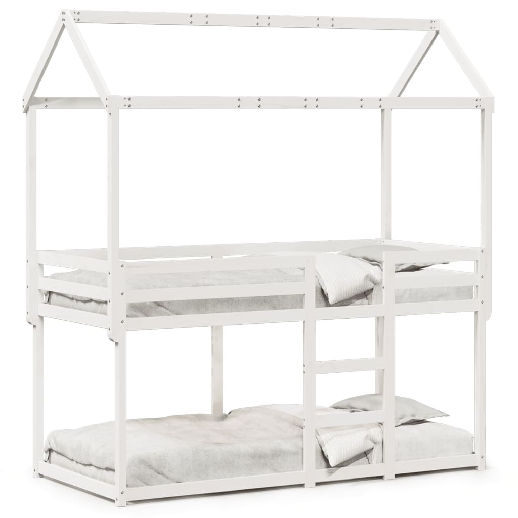 vidaXL Pat supraetajat cu acoperiș, alb, 75x190 cm, lemn masiv de pin vidaXL Pat supraetajat cu acoperiș, alb, 75x190 cm, lemn masiv de pin