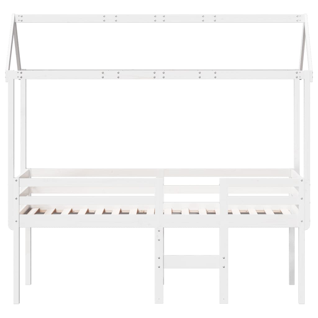 vidaXL Pat înalt cu acoperiș, alb, 80x200 cm, lemn masiv de pin