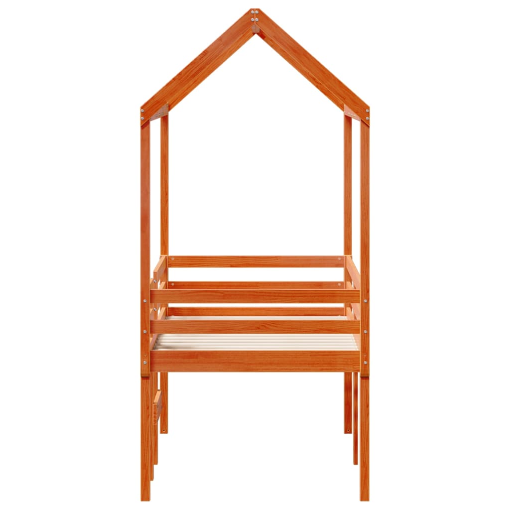 vidaXL Pat înalt cu acoperiș, maro ceruit, 80x200 cm, lemn masiv pin