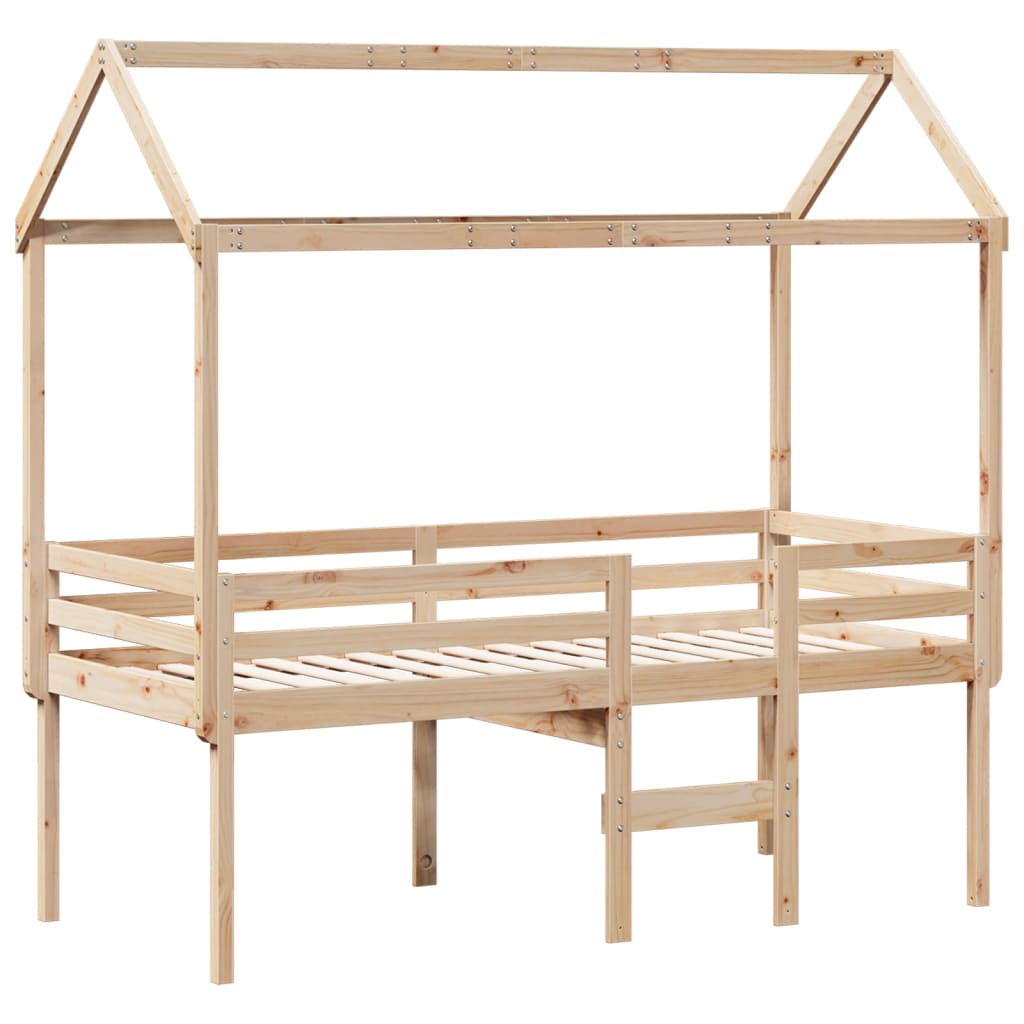 vidaXL Pat înalt cu acoperiș, 90x190 cm, lemn masiv de pin