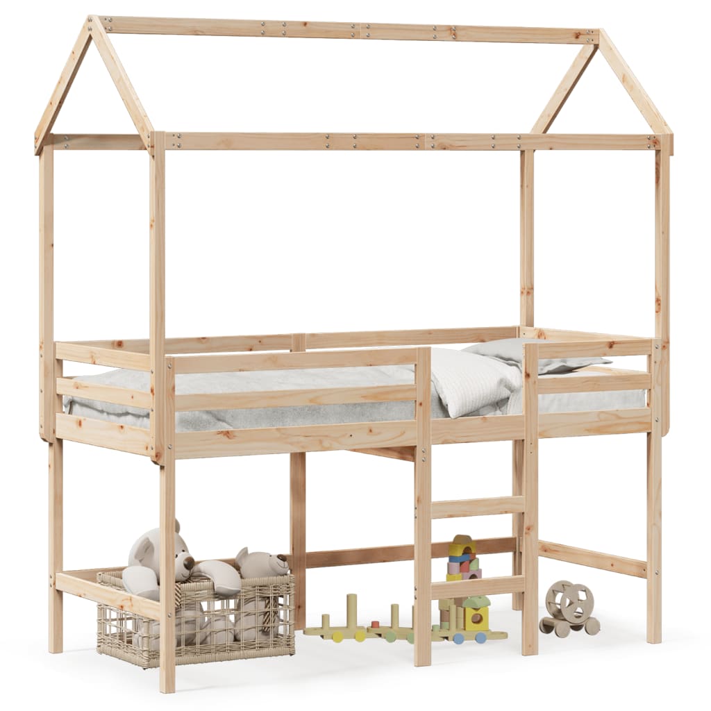 vidaXL Pat etajat cu scară și acoperiș, alb, 80x200 cm, lemn masiv pin vidaXL Pat etajat cu scară și acoperiș, alb, 80x200 cm, lemn masiv pin