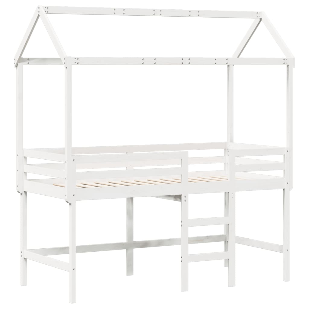 vidaXL Pat etajat cu scară și acoperiș, alb, 90x190 cm, lemn masiv pin vidaXL Pat etajat cu scară și acoperiș, alb, 90x190 cm, lemn masiv pin