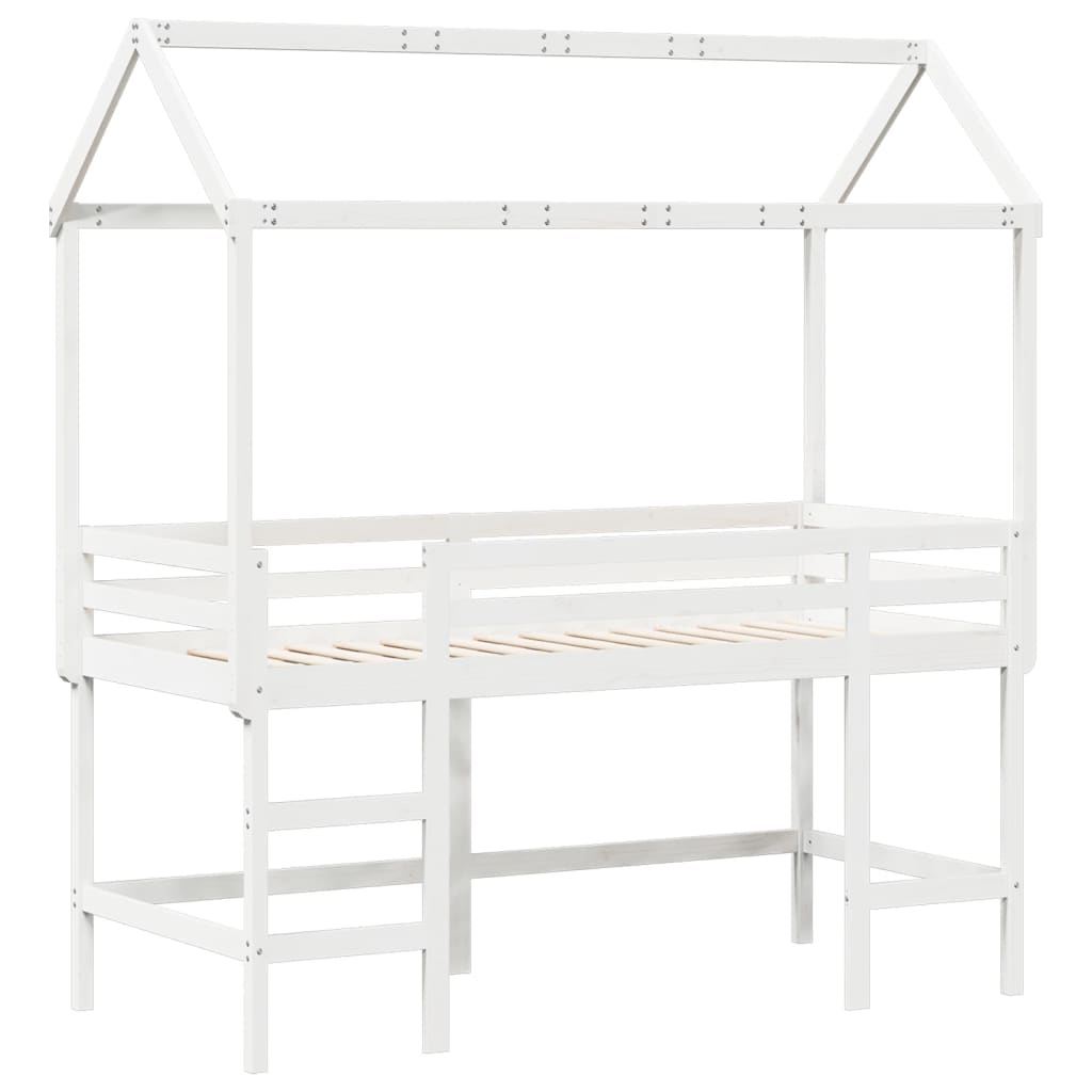 vidaXL Pat etajat cu scară și acoperiș, alb, 90x200 cm, lemn masiv pin vidaXL Pat etajat cu scară și acoperiș, alb, 90x200 cm, lemn masiv pin