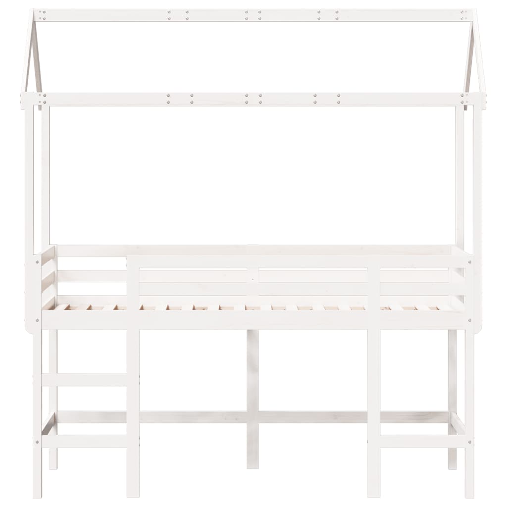 vidaXL Pat etajat cu scară și acoperiș, alb, 90x200 cm, lemn masiv pin vidaXL Pat etajat cu scară și acoperiș, alb, 90x200 cm, lemn masiv pin