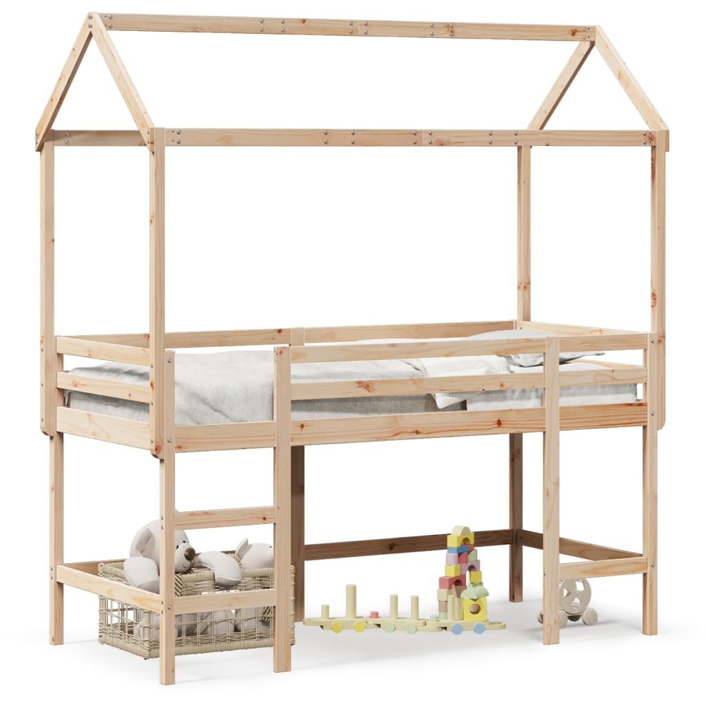 vidaXL Pat etajat cu scară și acoperiș, alb, 80x200 cm, lemn masiv pin vidaXL Pat etajat cu scară și acoperiș, alb, 80x200 cm, lemn masiv pin