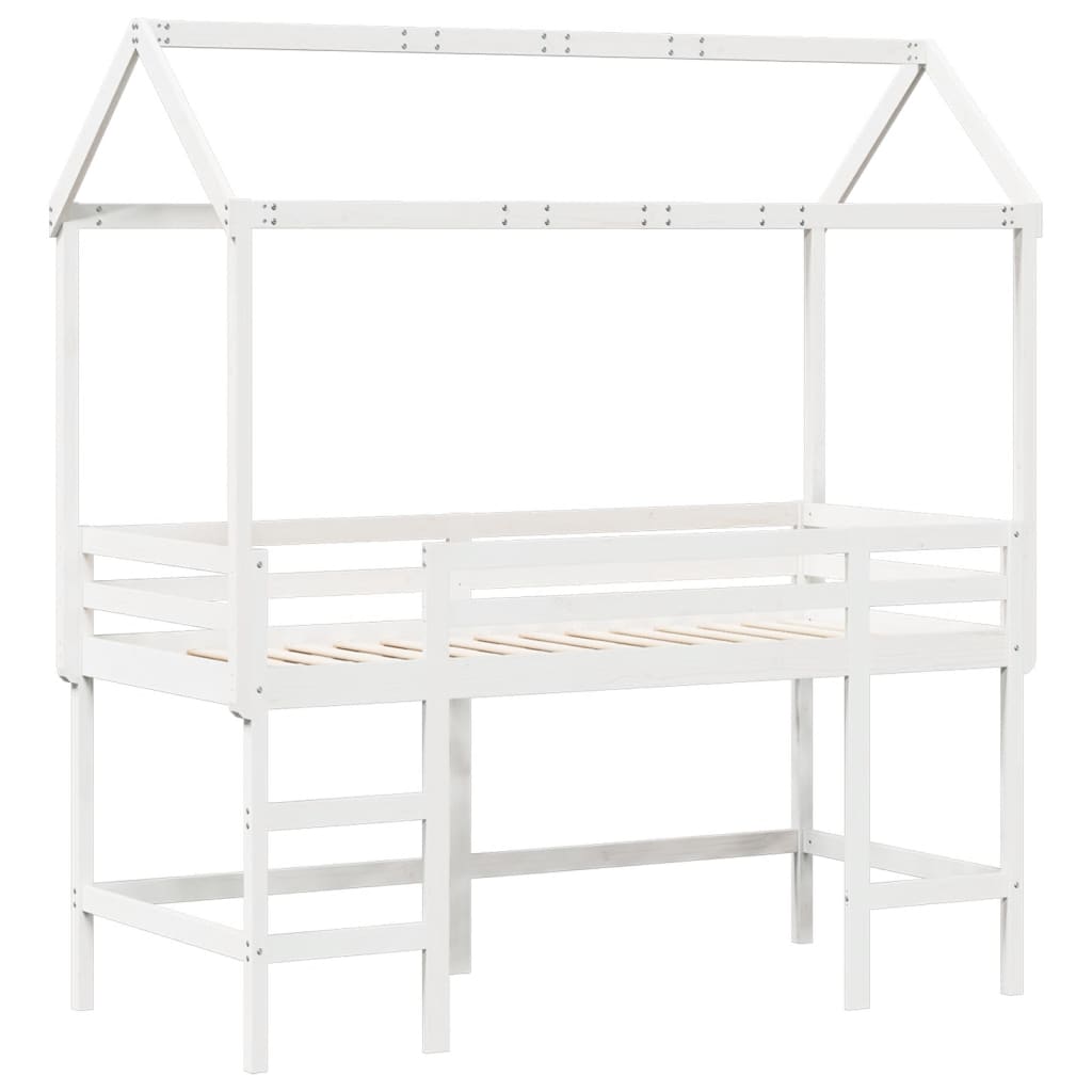 vidaXL Pat etajat cu scară și acoperiș, alb, 90x190 cm, lemn masiv pin vidaXL Pat etajat cu scară și acoperiș, alb, 90x190 cm, lemn masiv pin
