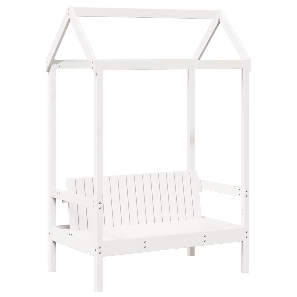vidaXL Set pat și bancă cu acoperiș, alb, 100x200 cm, lemn masiv pin