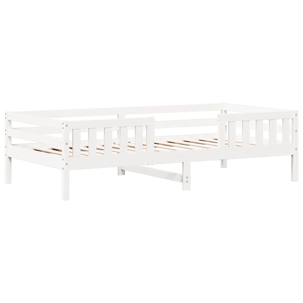 vidaXL Set pat și bancă cu acoperiș, alb, 100x200 cm, lemn masiv pin