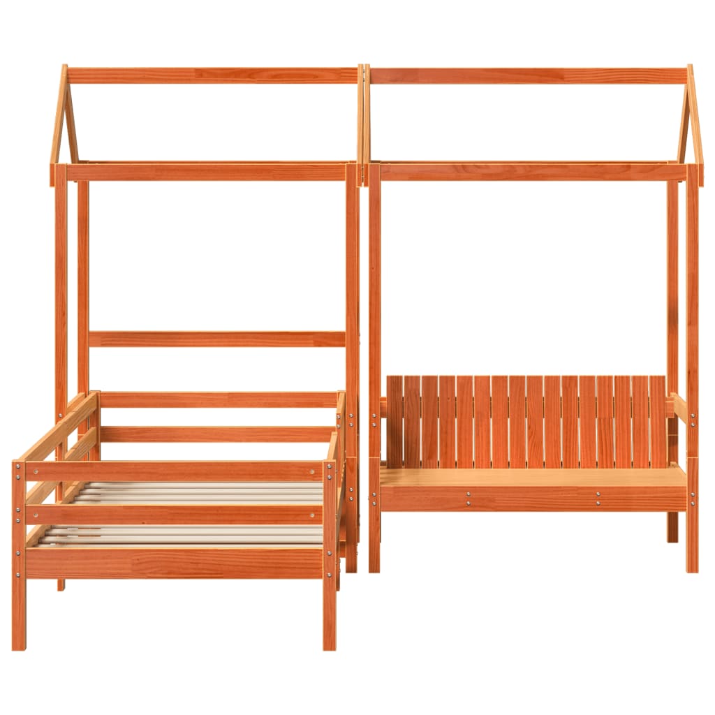 vidaXL Set pat bancă cu acoperiș maro ceruit 90x200cm lemn masiv pin