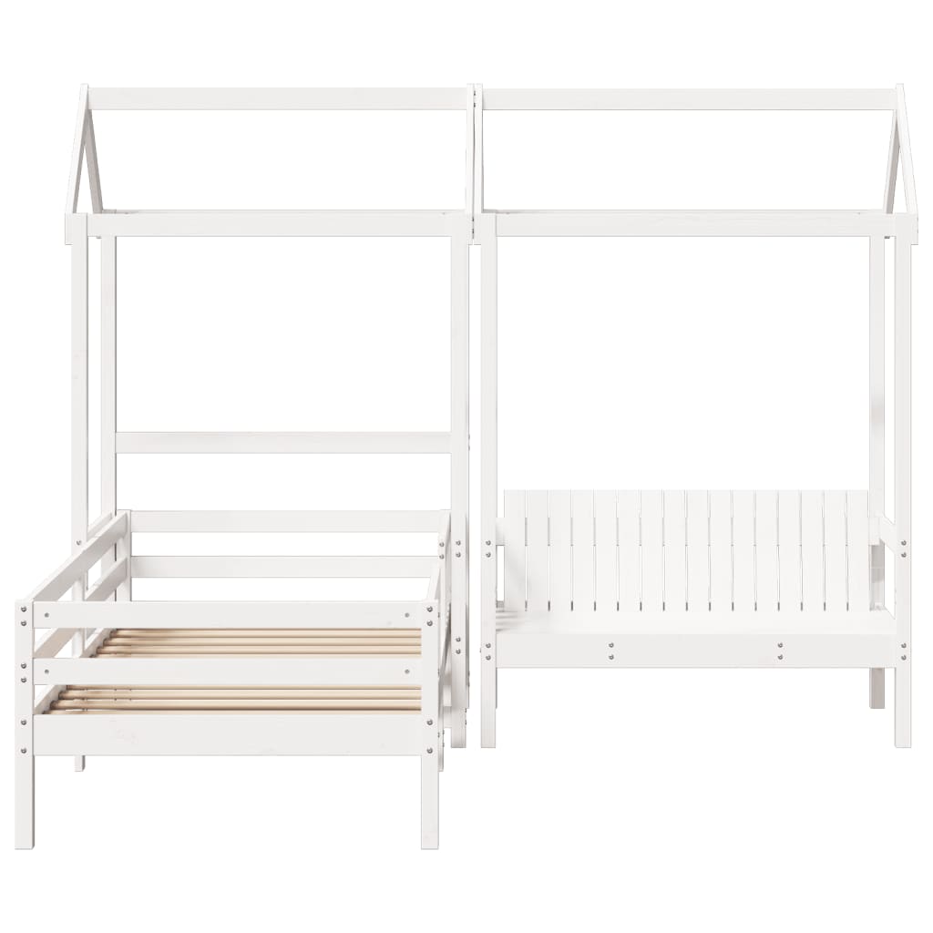 vidaXL Set pat bancă cu acoperiș, alb, 75x190 cm, lemn masiv de pin