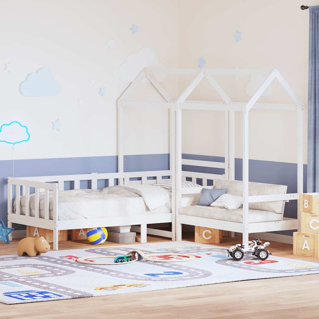 vidaXL Set pat de zi/bancă cu acoperiș alb 80x200 cm lemn masiv de pin