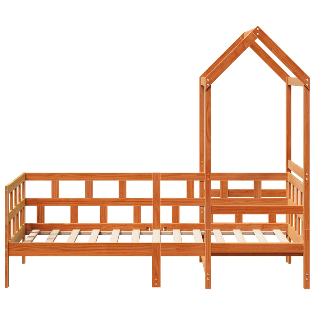 vidaXL Pat de zi cu acoperiș maro ceruit 90x200cm lemn masiv pin vidaXL Pat de zi cu acoperiș maro ceruit 90x200cm lemn masiv pin