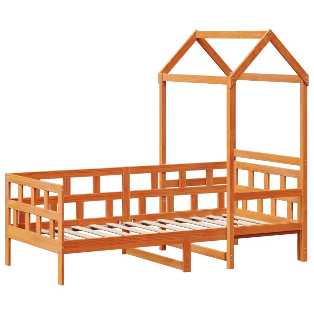 vidaXL Pat de zi cu acoperiș maro ceruit 80x200cm lemn masiv pin vidaXL Pat de zi cu acoperiș maro ceruit 80x200cm lemn masiv pin