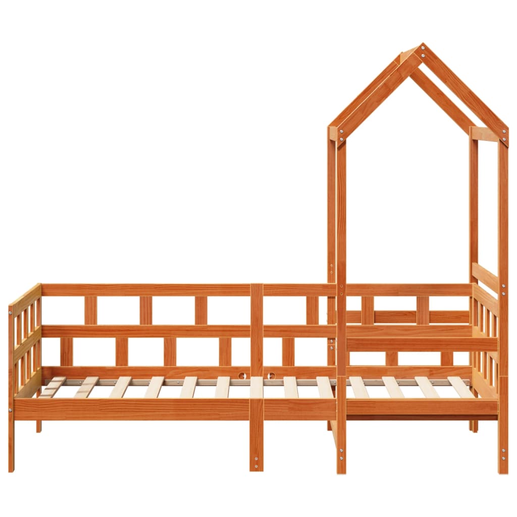 vidaXL Pat de zi cu acoperiș maro ceruit 80x200cm lemn masiv pin vidaXL Pat de zi cu acoperiș maro ceruit 80x200cm lemn masiv pin