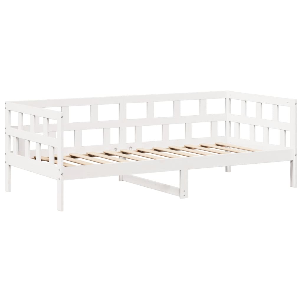 vidaXL Set pat de zi/bancă cu acoperiș, alb, 80x200 cm, lemn masiv pin