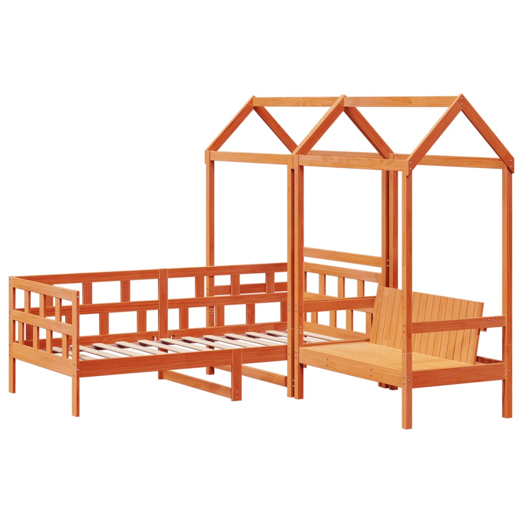 vidaXL Set pat zi/bancă acoperiș maro ceruit 80x200cm lemn masiv pin