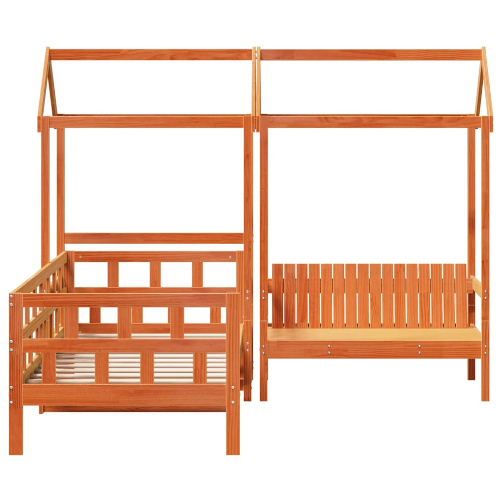 vidaXL Set pat zi/bancă acoperiș maro ceruit 80x200cm lemn masiv pin