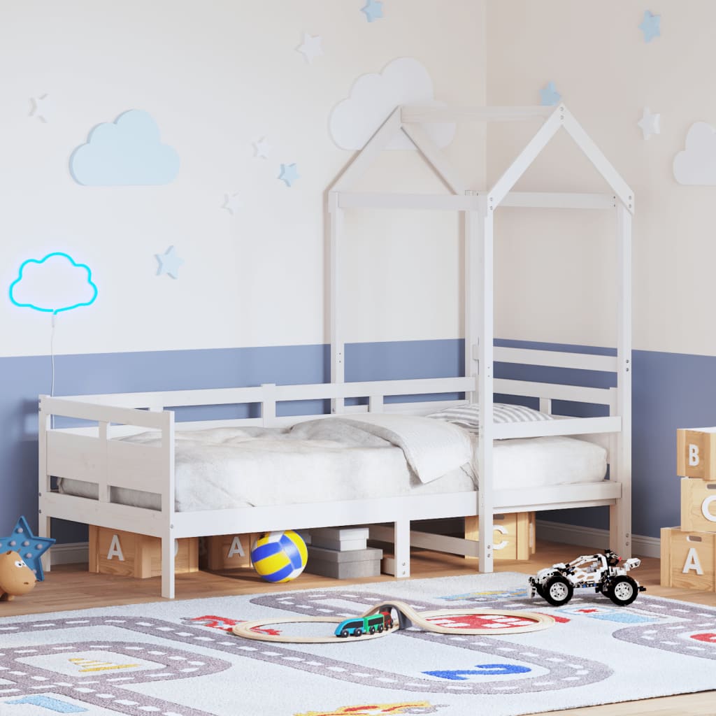 vidaXL Pat de zi cu acoperiș, alb, 80x200 cm, lemn masiv de pin vidaXL Pat de zi cu acoperiș, alb, 80x200 cm, lemn masiv de pin