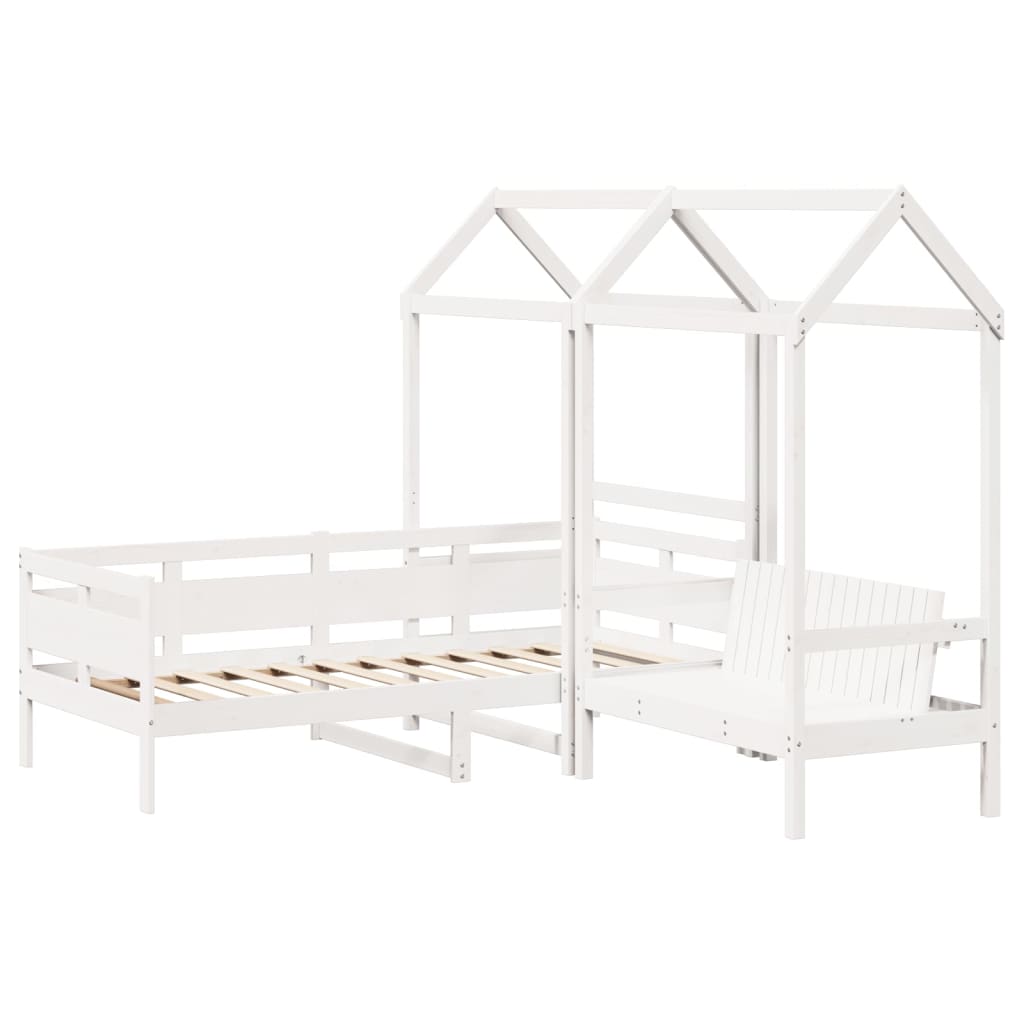 vidaXL Set pat de zi/bancă cu acoperiș alb 80x200 cm lemn masiv de pin