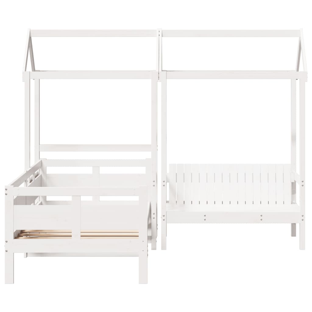 vidaXL Set pat de zi/bancă cu acoperiș alb 80x200 cm lemn masiv de pin