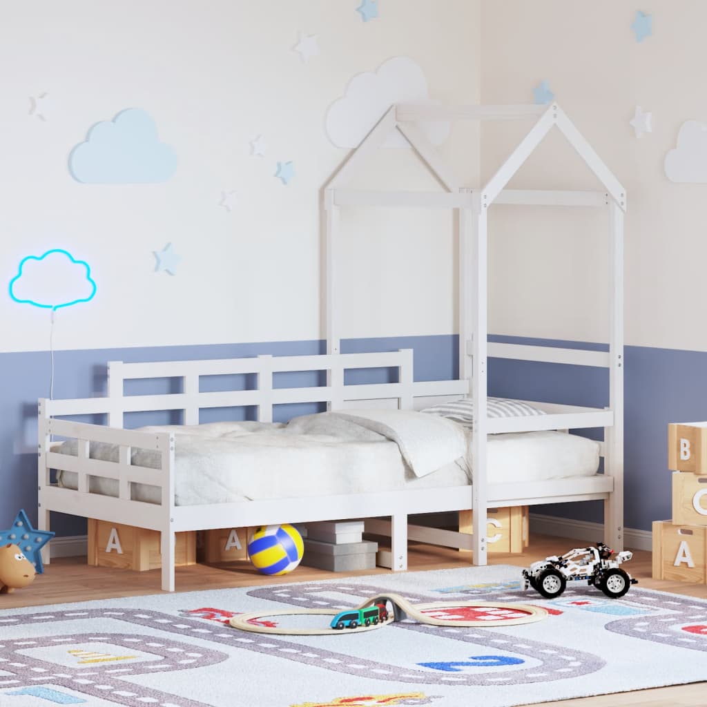 vidaXL Pat de zi cu acoperiș, alb, 80x200 cm, lemn masiv de pin vidaXL Pat de zi cu acoperiș, alb, 80x200 cm, lemn masiv de pin