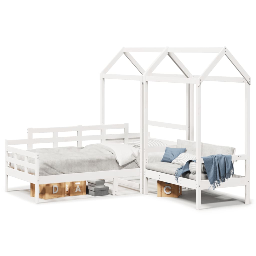 vidaXL Set pat de zi/bancă cu acoperiș alb 80x200 cm lemn masiv de pin