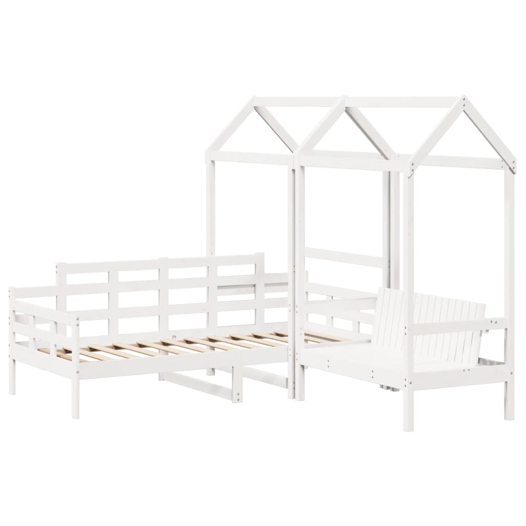 vidaXL Set pat de zi/bancă cu acoperiș alb 80x200 cm lemn masiv de pin