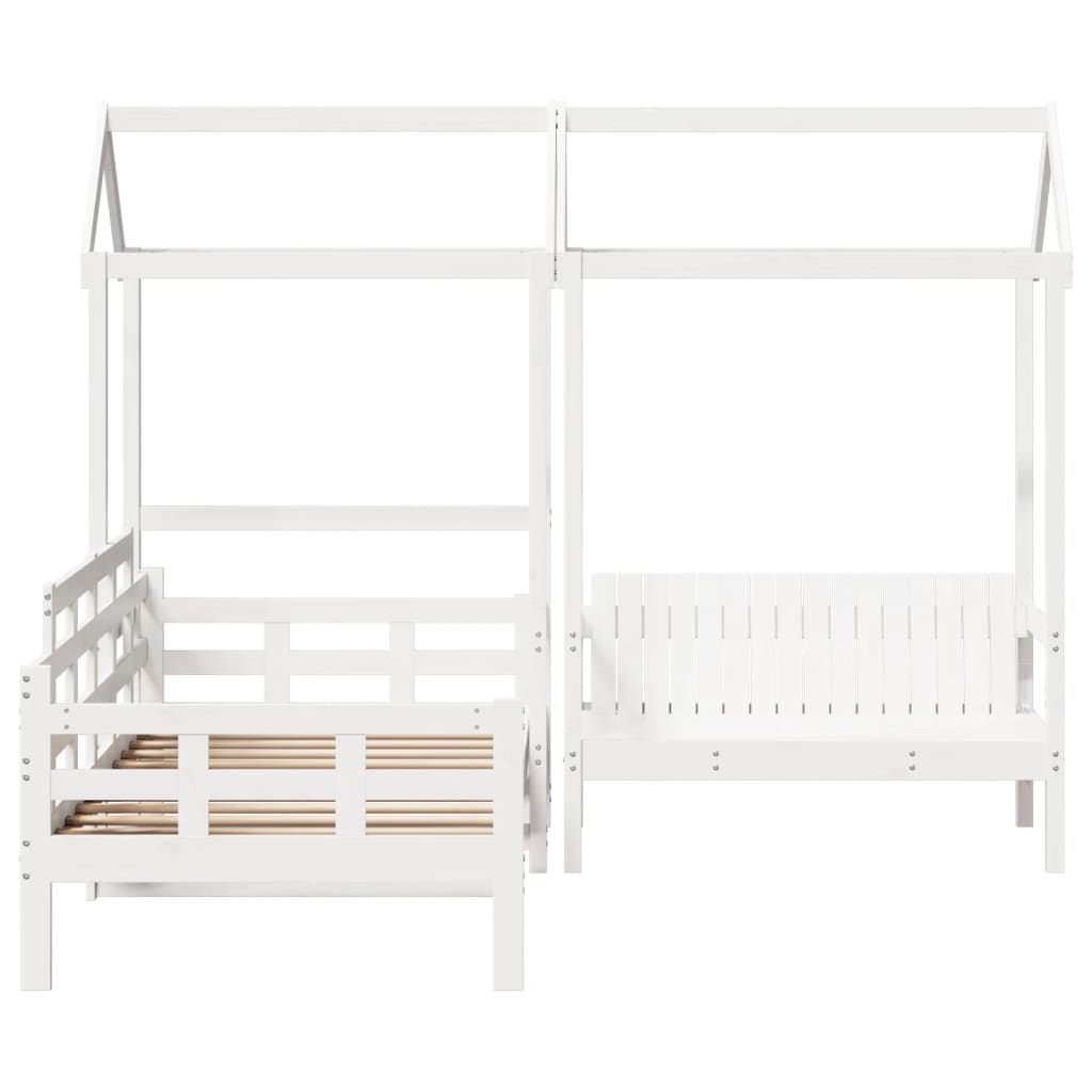vidaXL Set pat de zi/bancă cu acoperiș alb 80x200 cm lemn masiv de pin