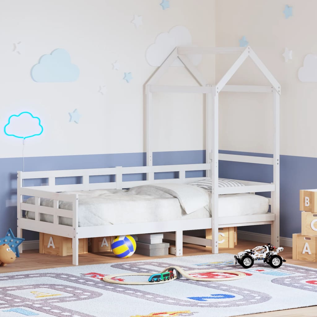 vidaXL Pat de zi cu acoperiș, alb, 80x200 cm, lemn masiv de pin vidaXL Pat de zi cu acoperiș, alb, 80x200 cm, lemn masiv de pin