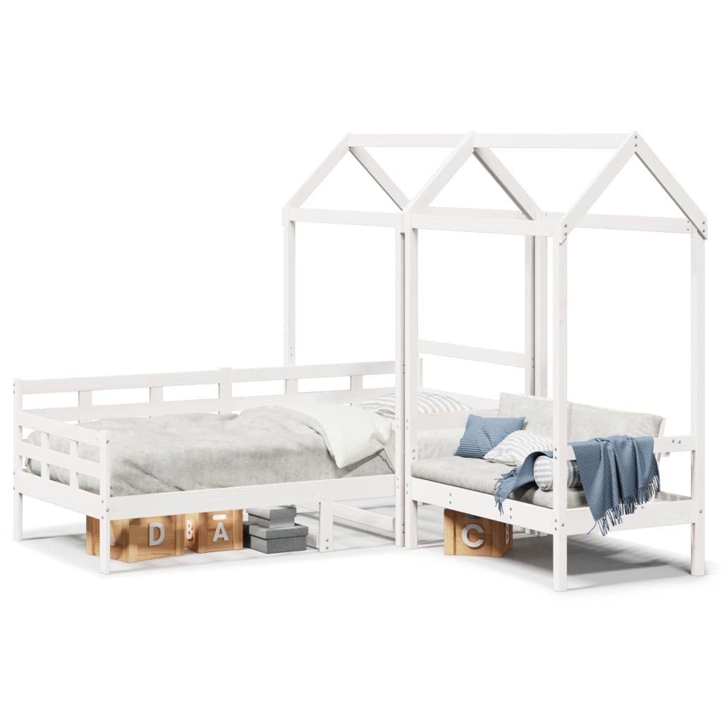 vidaXL Set pat de zi/bancă cu acoperiș alb 80x200 cm lemn masiv de pin